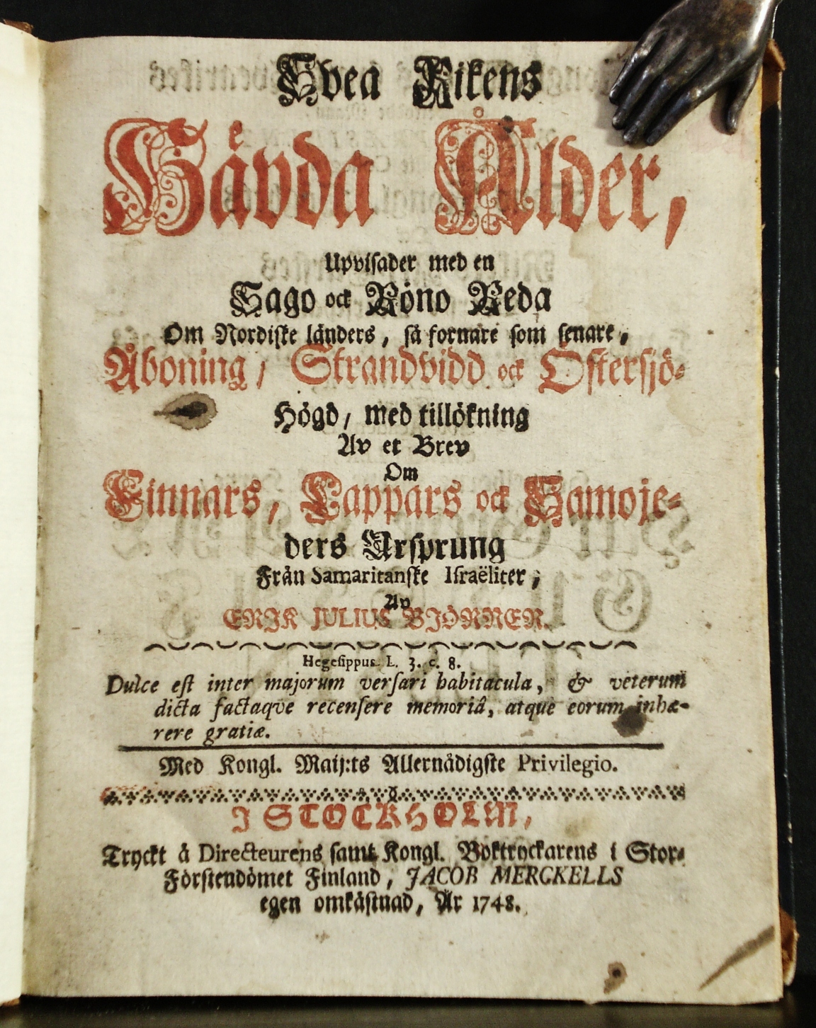 ERIC JULIUS BJÖRNER Svea rikens hävda ålder (1748)
