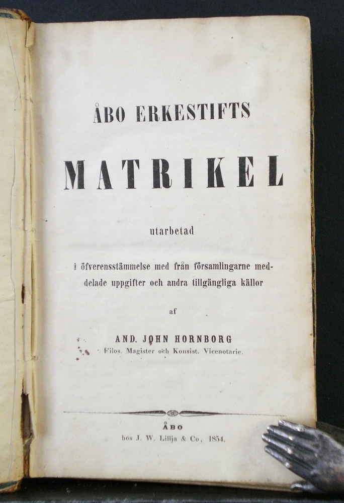 ANDERS JOHAN HORNBORG Åbo Erkestifts matrikel (1854)