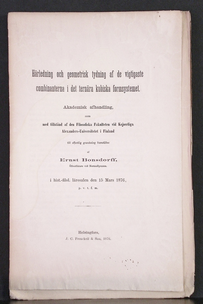 Ernst Bonsdorff Härledning och geometrisk tydning af de vigtigaste combinanterna i det ternära kubiska formsystemet (1876)