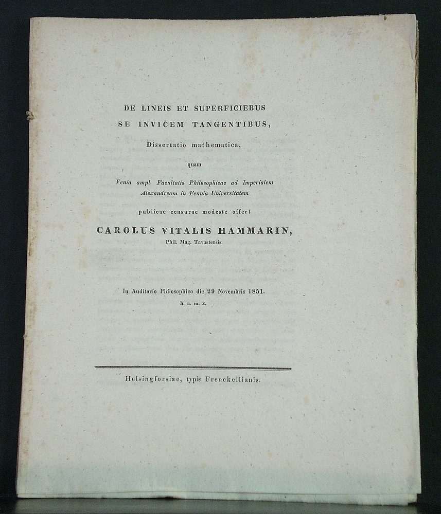 CAROLUS VITALIS HAMMARIN De lineis et superficiebus se invicem tangentibus (1851)