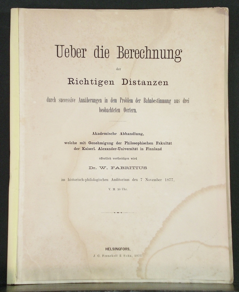 W. FABRITIUS Ueber die Berechnungen der Richtigen Distanzen (1877)