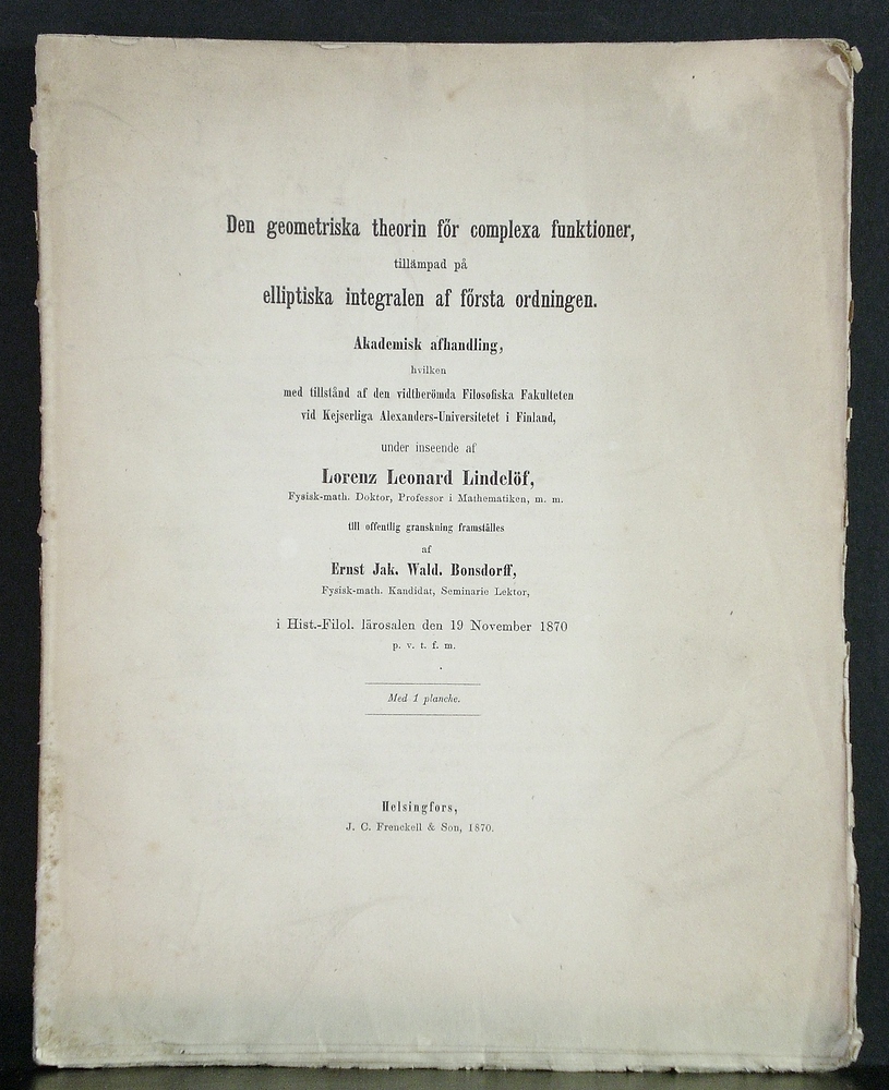 ERNST BONSDORFF Den geometriska theorin för complexa funktioner (1870)