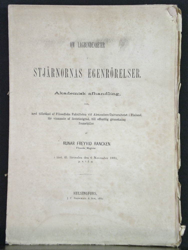 RUNAR FREYVID RANCKEN Om lagbundenheter i stjärnornas egenrörelser (1880)