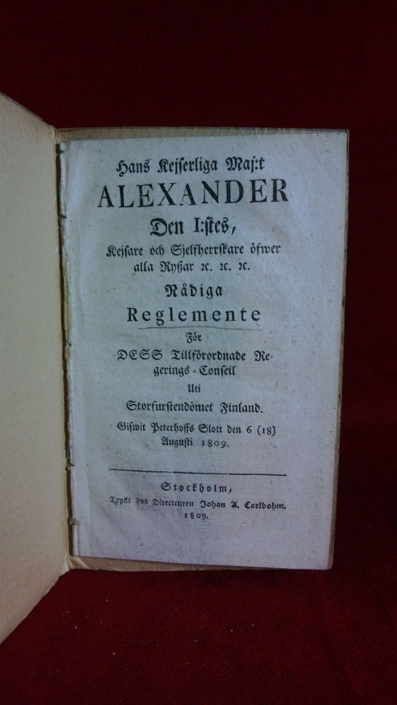 Hans Kejserliga Maj:t Alexander den I:stes nådiga reglemente för Storfurstendömet Finland (1809)