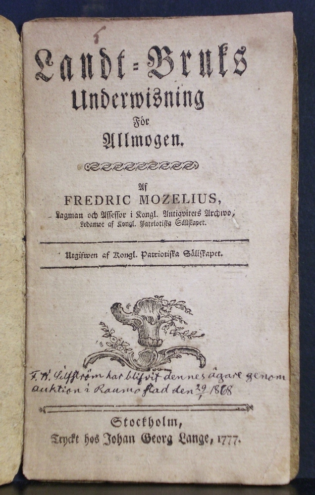 Landt-bruks underwisning för allmogen af Fredric Mozelius (1777)