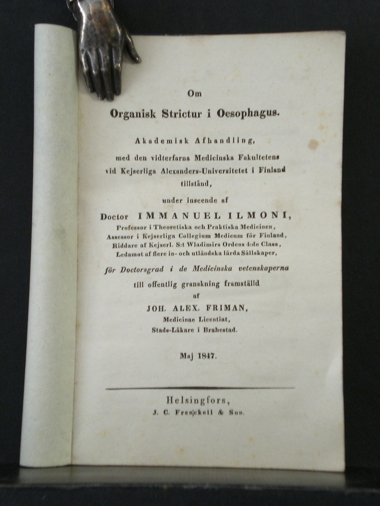 Om organisk strictur i Oesophagus. Akademisk afhandling (1847)