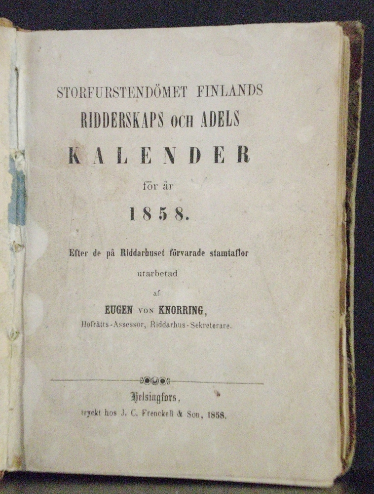 Storfurstendömet Finlands ridderskaps och adels kalender för år 1858