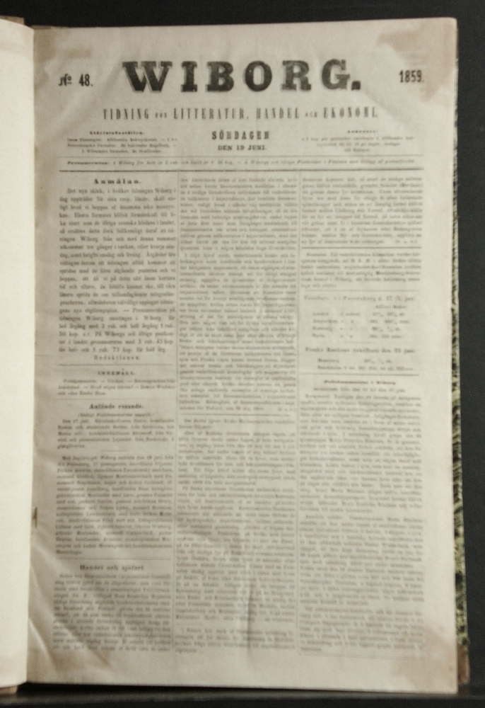 Wiborg. Tidning för litteratur, handel och ekonomi 1859