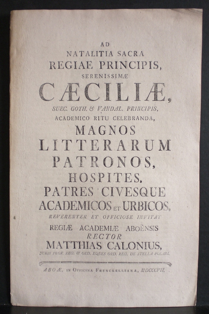 Ad natalitia sacra regiae principis, serenissimae Caeciliae (1807)