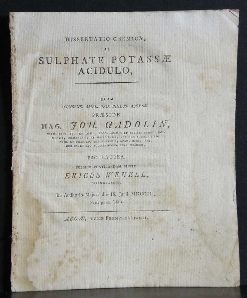 GADOLIN JOHAN De sulphate potassae acidulco (1802)