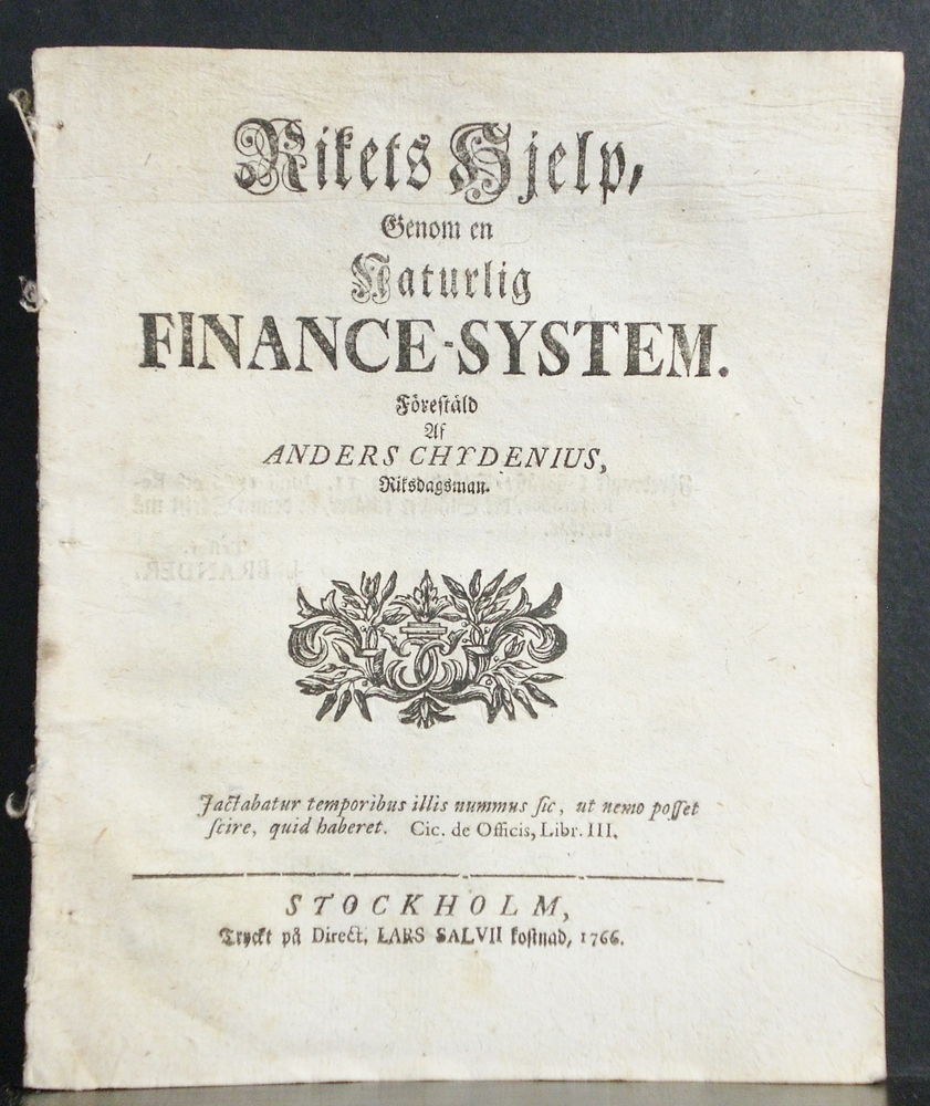 Chydenius, Anders: Rikets hjelp, genom en naturlig finance-system