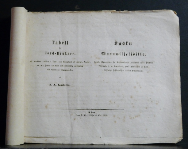NILS ANDERS GADOLIN Tabell för jord-brukare. Lasku maanviljeliöille (1856)
