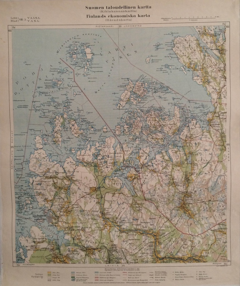 Vaasa. Vasa. Suomen taloudellinen kartta (Kihlakunnan kartta). Finlands ekonomiska karta (Häradskarta) (1913)