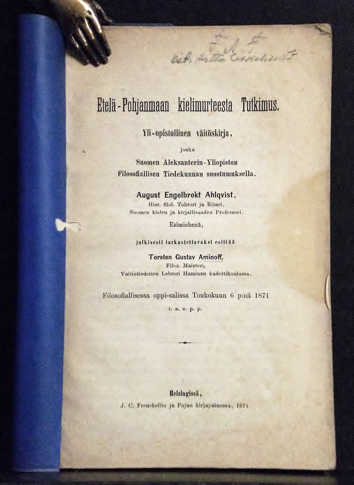 Torsten Gustav Aminoff Etelä-Pohjanmaan kielimurteesta tutkimus