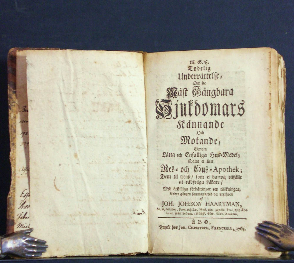 JOHAN HAARTMAN Tydelig underrättelse, om de mäst gångbara sjukdomars kännande och motande (1765)