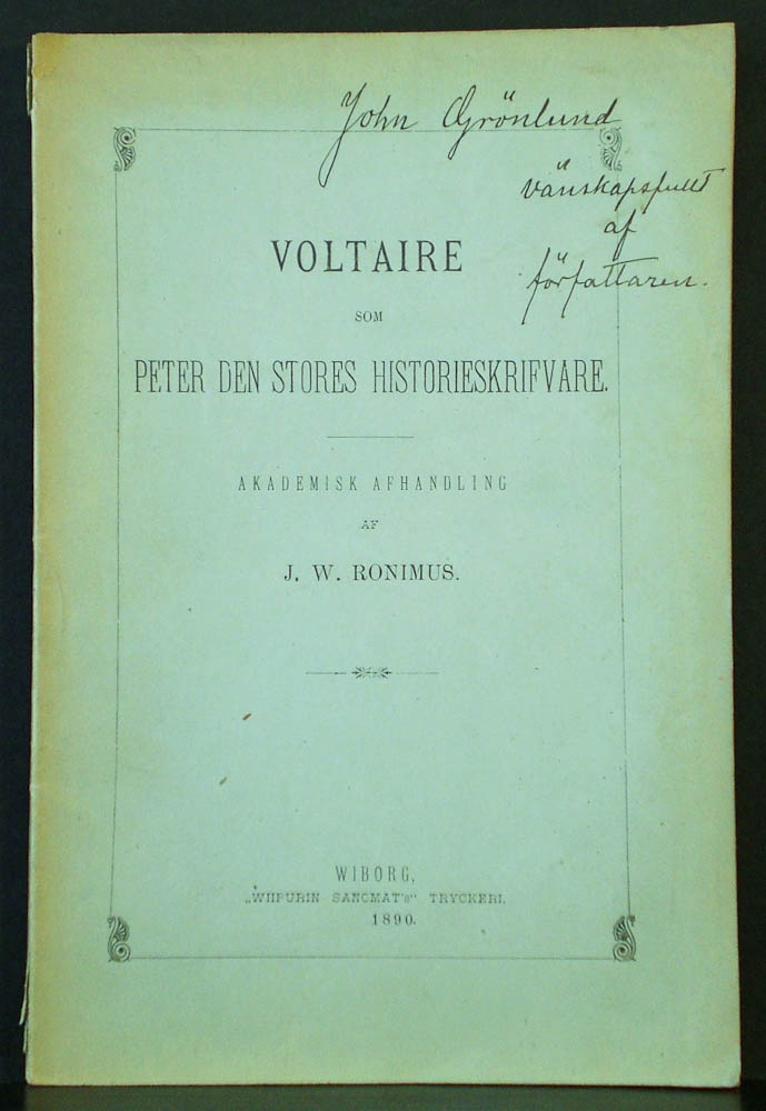 J. W. RONIMUS Voltaire som Peter den stores historieskrifvare (1890)