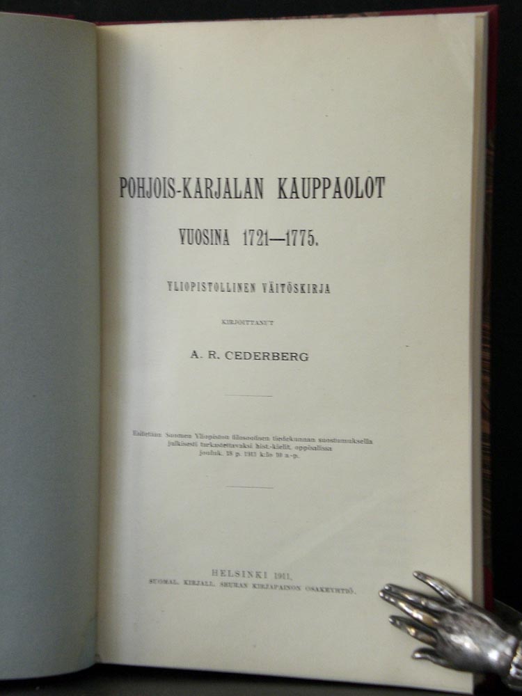 A. R. Cederberg Pohjois-Karjalan kauppaolot vuosina 1721-1775