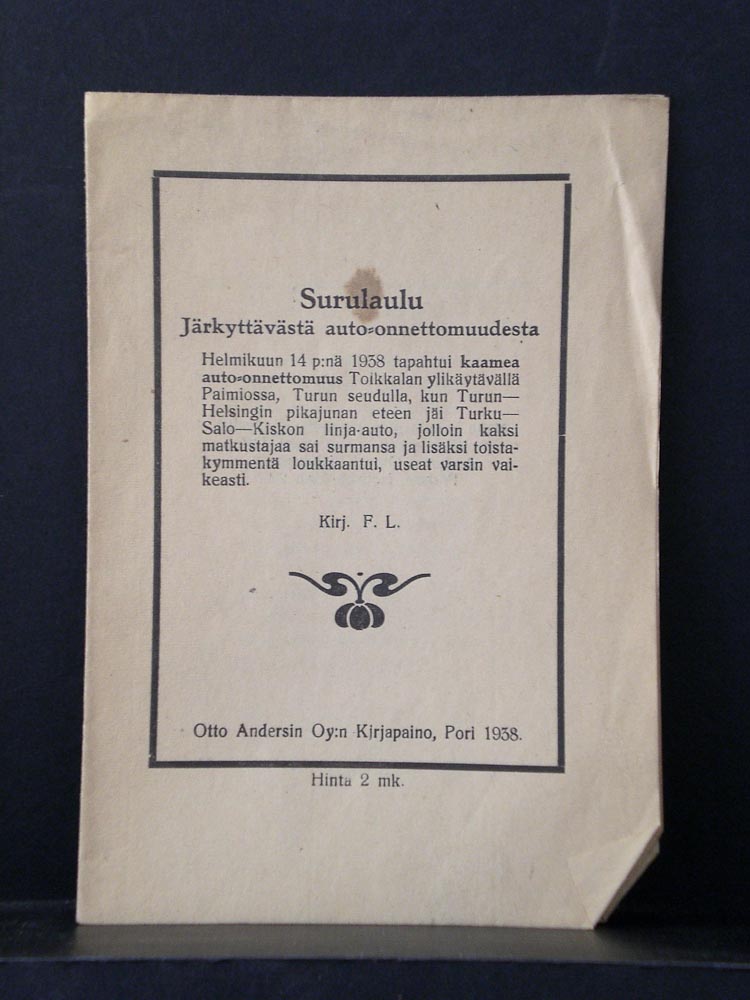 Surulaulu järkyttävästä auto-onnettomuudesta (1938)