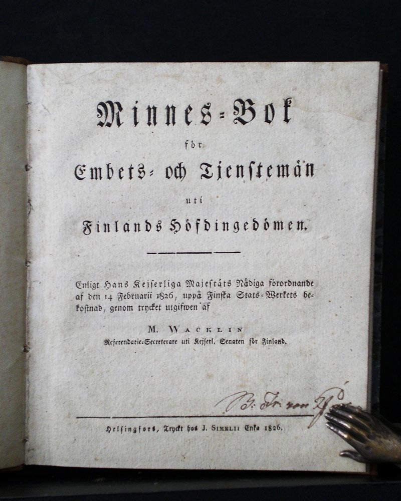 M. Wacklin Minnes-bok för embets- och tjenstemän uti finlands höfdingedömen