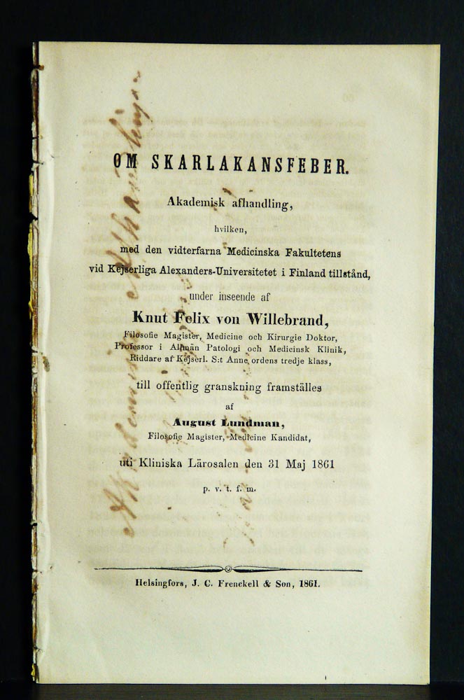 AUGUST LUNDMAN Om skarlakansfeber (1861)