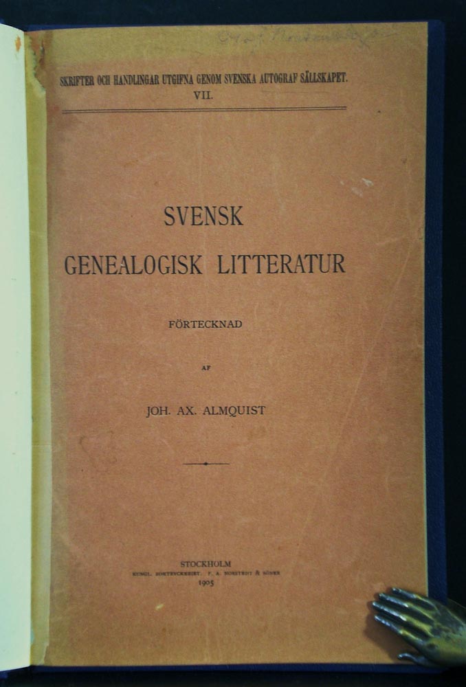 Svensk genealogisk litteratur. Förtecknad af Joh. Ax. Almquist (1905)