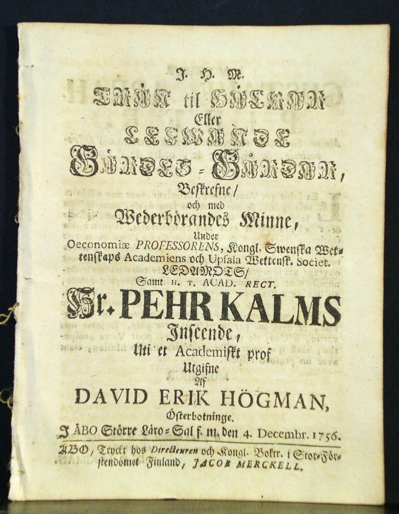 PEHR KALM Trän til häckar eller lefwande gärdes-gårdar (1756)