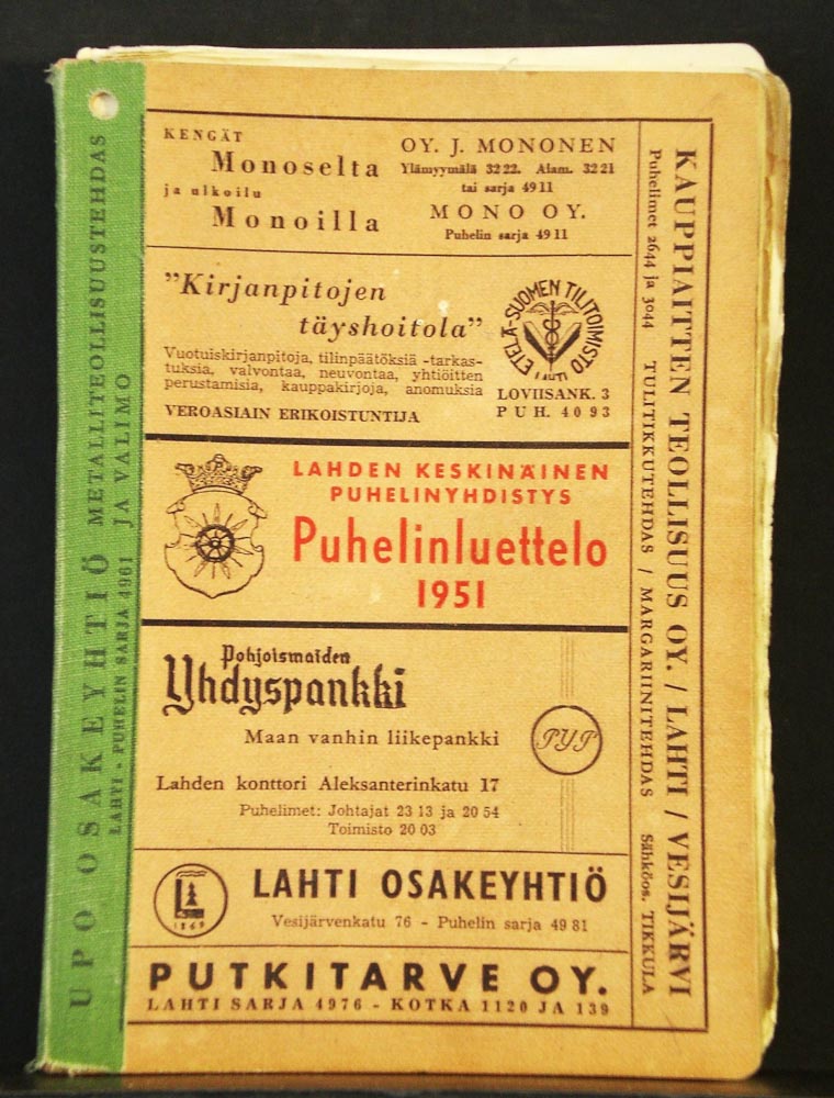 Lahden keskinäinen puhelinluettelo 1951 - matrikkelit