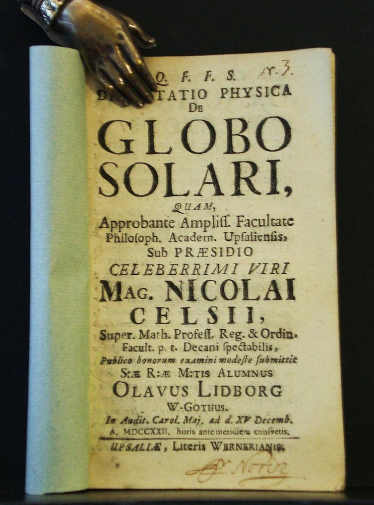 NILS CELCIUS Dissertatio physica De Globo Solari (1722)