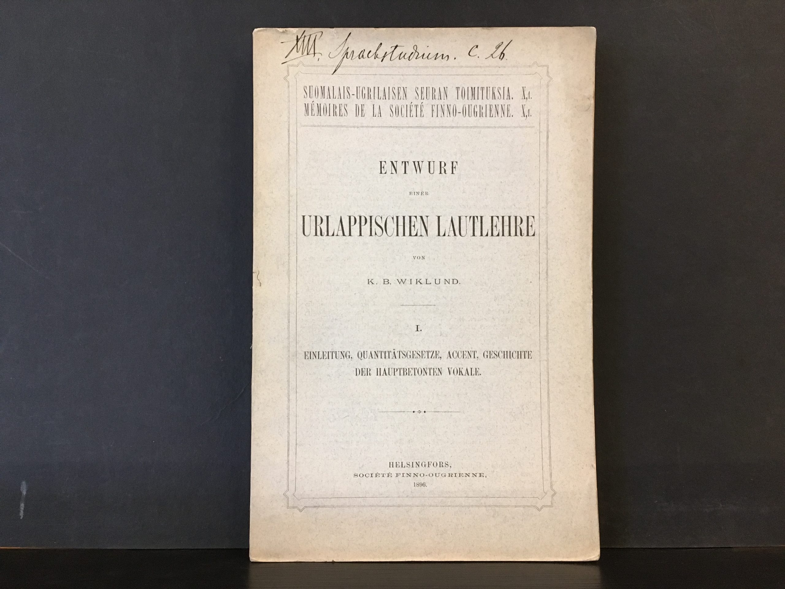 K. B. Wiklund Entwurf einer urlappischen lautlehre (1896)