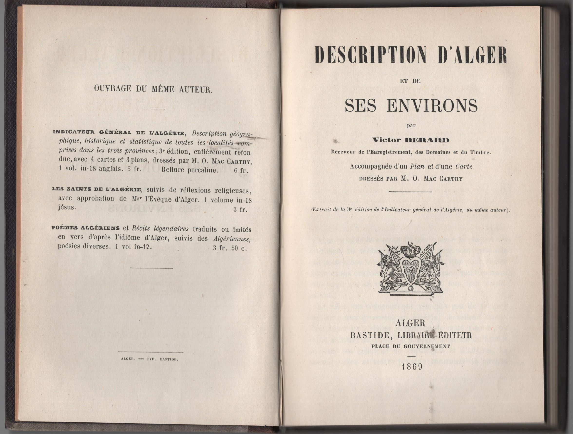 Description d'Alger et de ses environs par Victor Berard (1869)