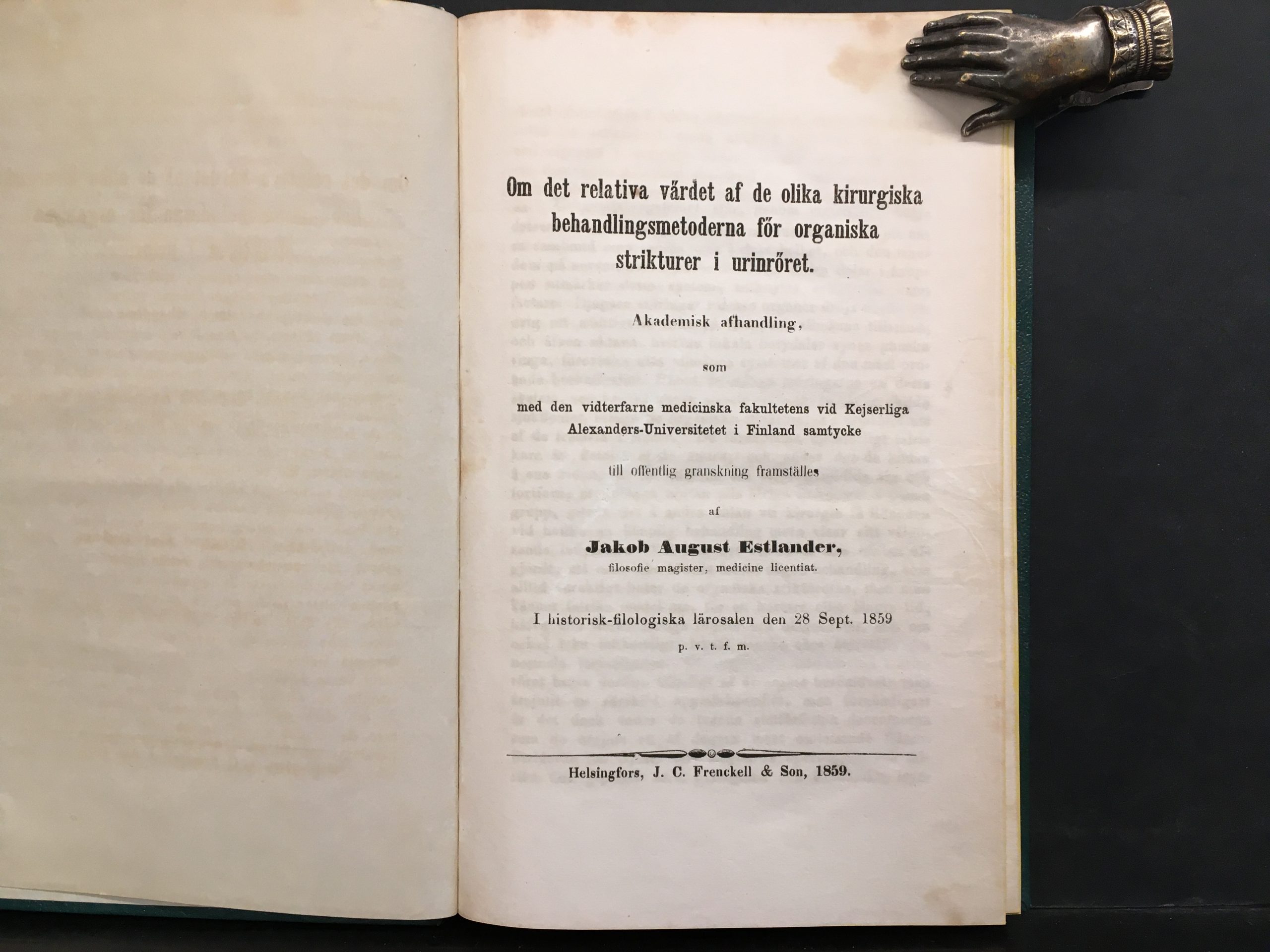 Estlander, Jakob August: Om det relativa värdet af de olika kirurgiska behandlingsmetoderna för organiska strikturer i urinröret (1859) - Image 2