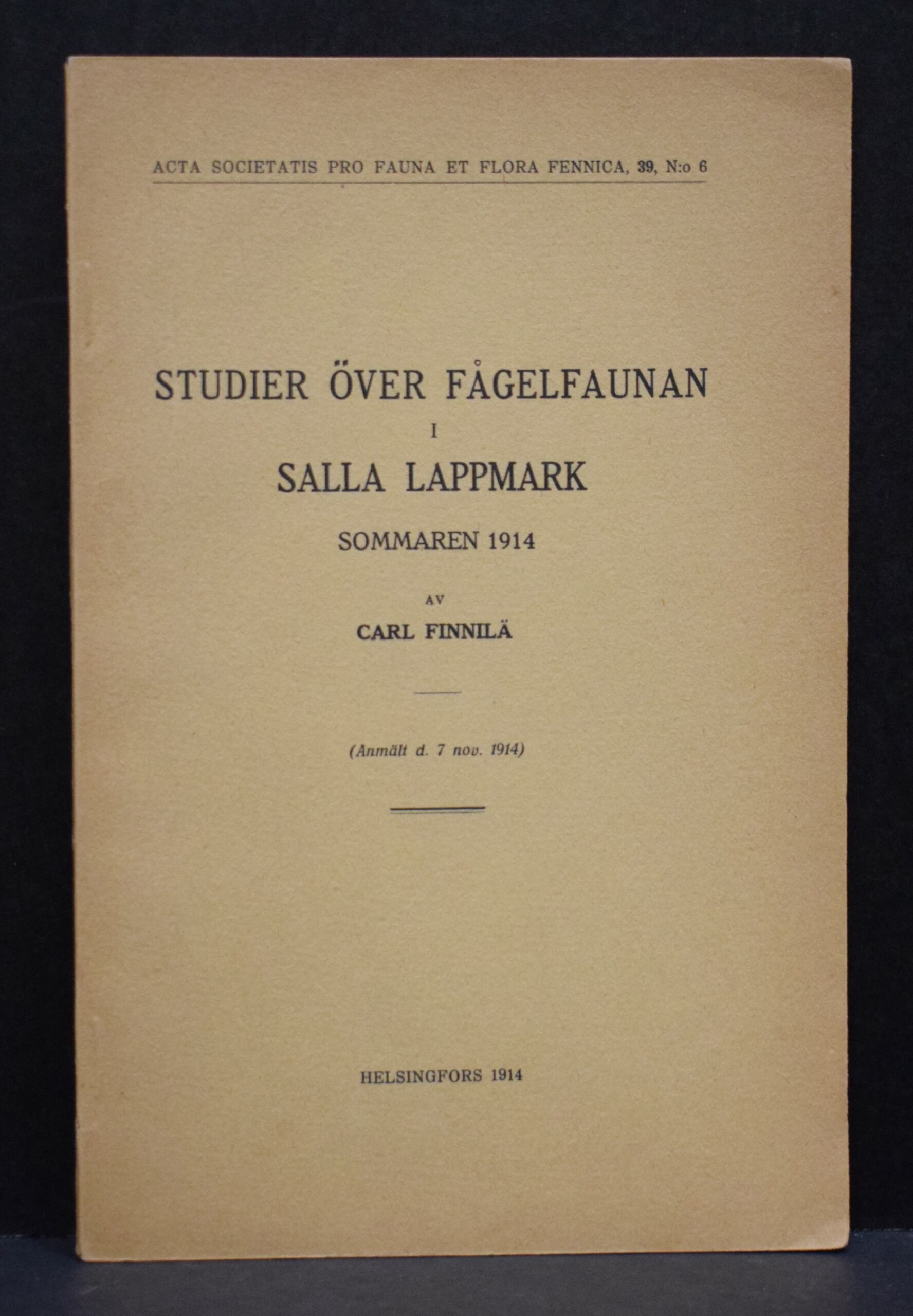 CARL FINNILÄ Studier över fågelfaunan i Salla lappmark