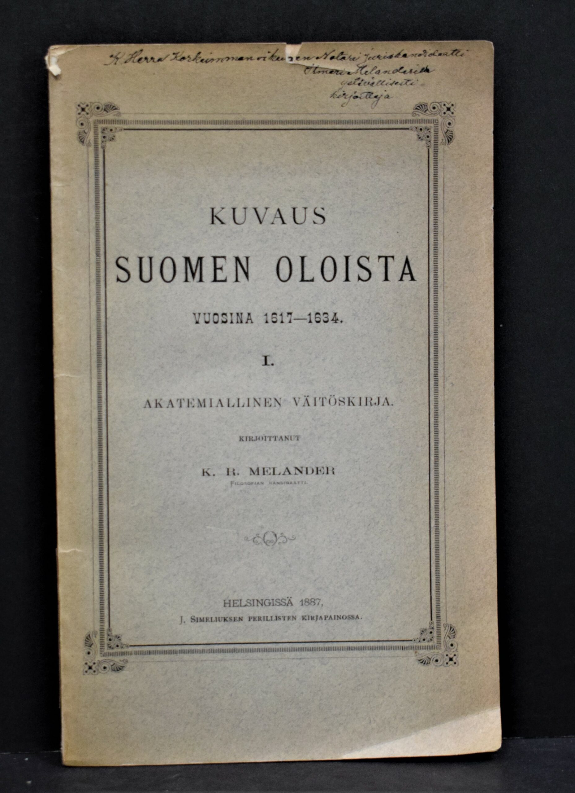K. R. Melander Kuvaus Suomen oloista vuosina 1617-1634