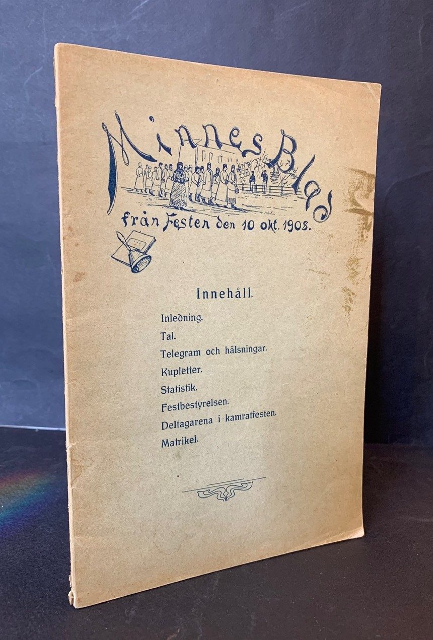 Minnesblad från festen (kamrat) den 10 okt. 1908 leaflet