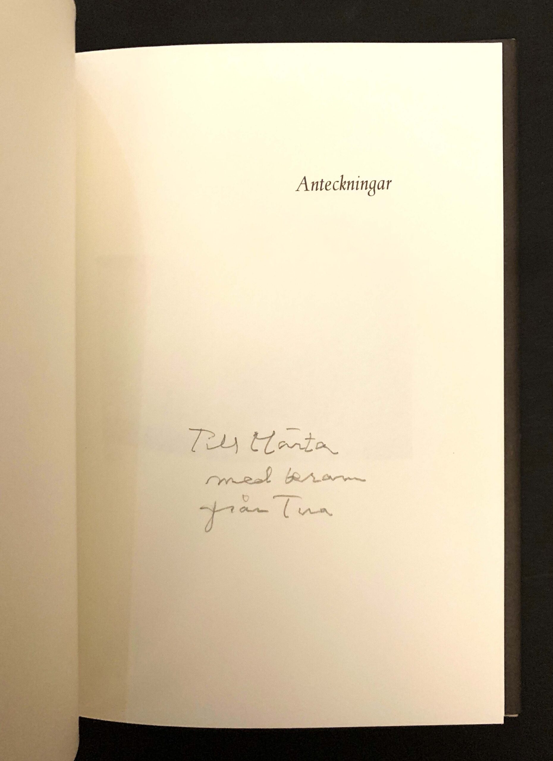 Tua Forsströms dedikation till Märta Tikkanen