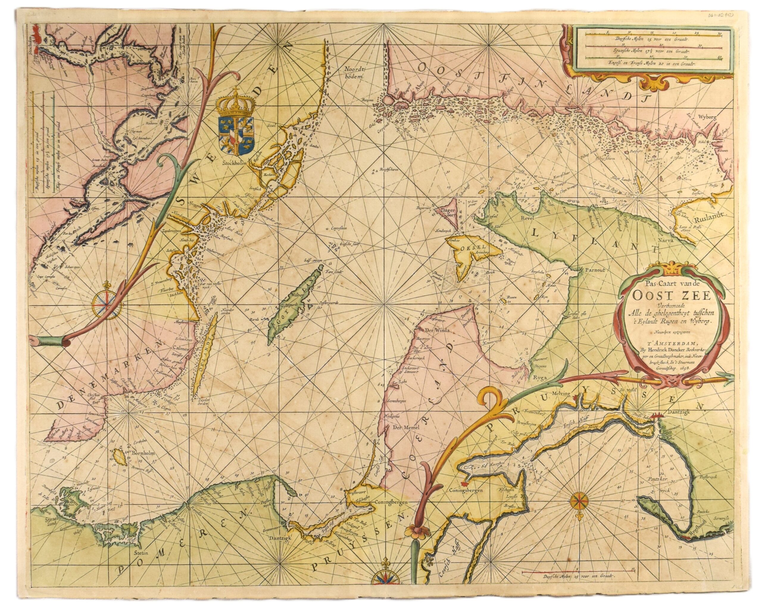 Antique hand-coloured sea chart of the Baltic Sea by Doncker | Itämeren merikortti | Sjökort över Östersjön 1658
