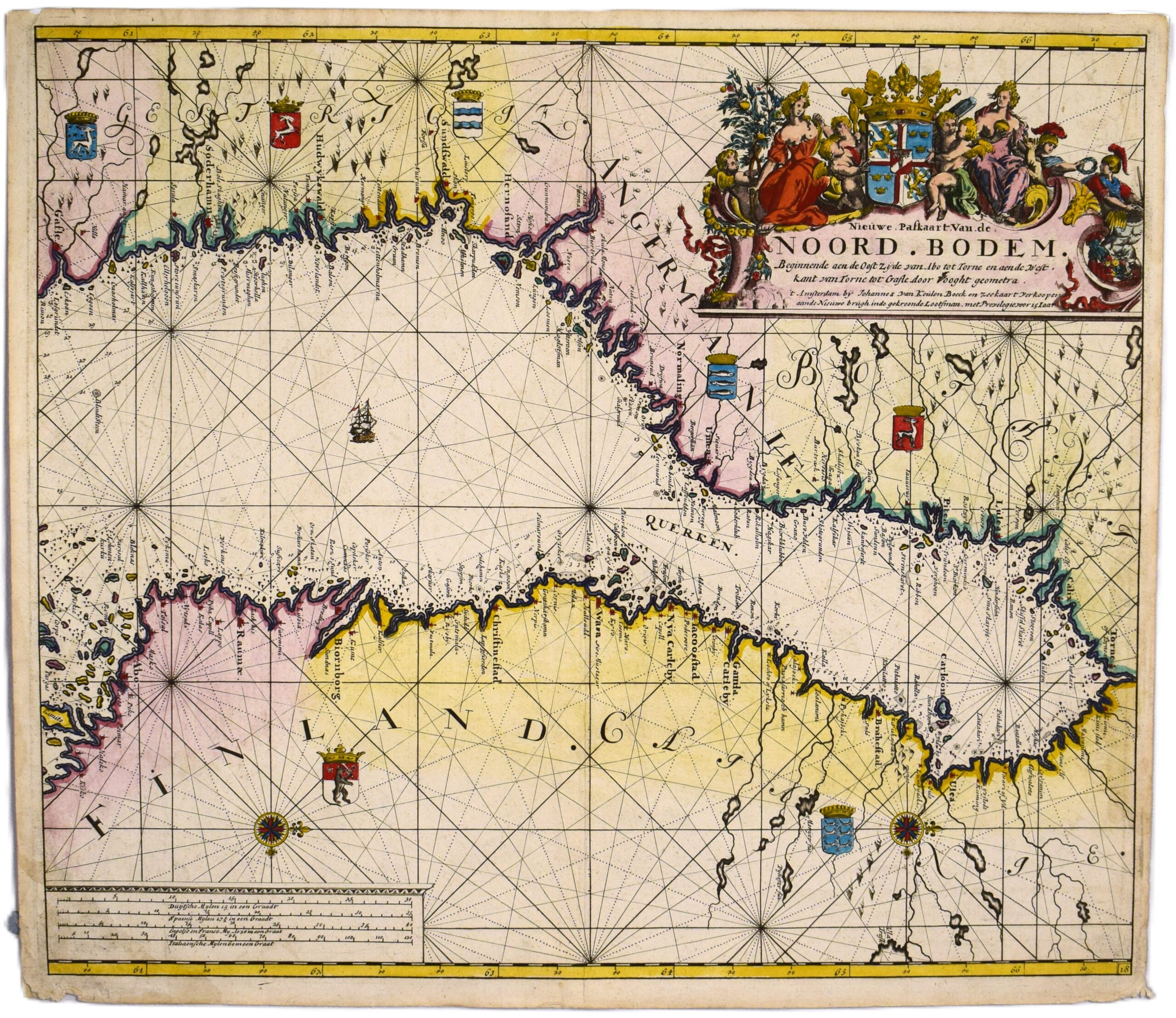 Antique hand-coloured sea chart of the Gulf of Bothnia by Johannes van Keulen | Pohjanlahden merikortti | Sjökort över Bottniska viken.