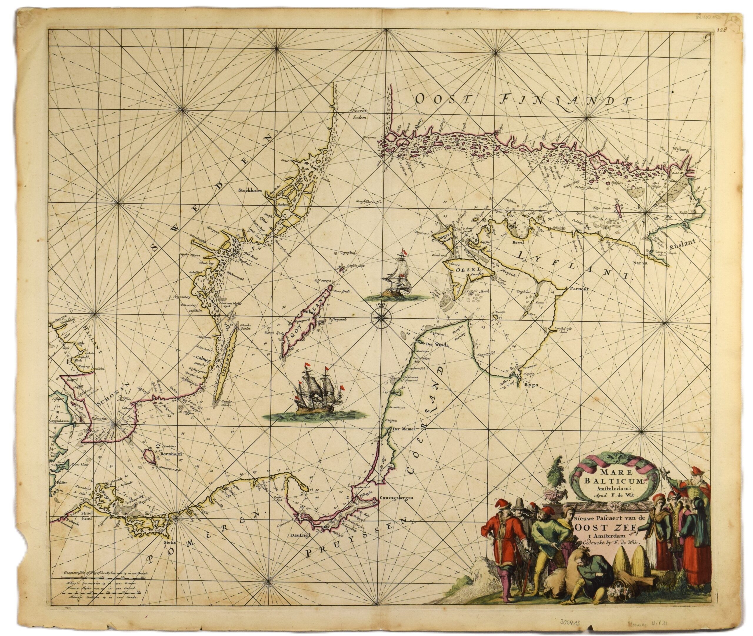 Antique hand-coloured sea chart of the Baltic Sea by De Wit | Itämeren merikortti | Sjökort över Östersjön 1675